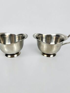 Mid-Century Stainless Steel Creamer and Sugar Set by Dolphin, Japan 18-8